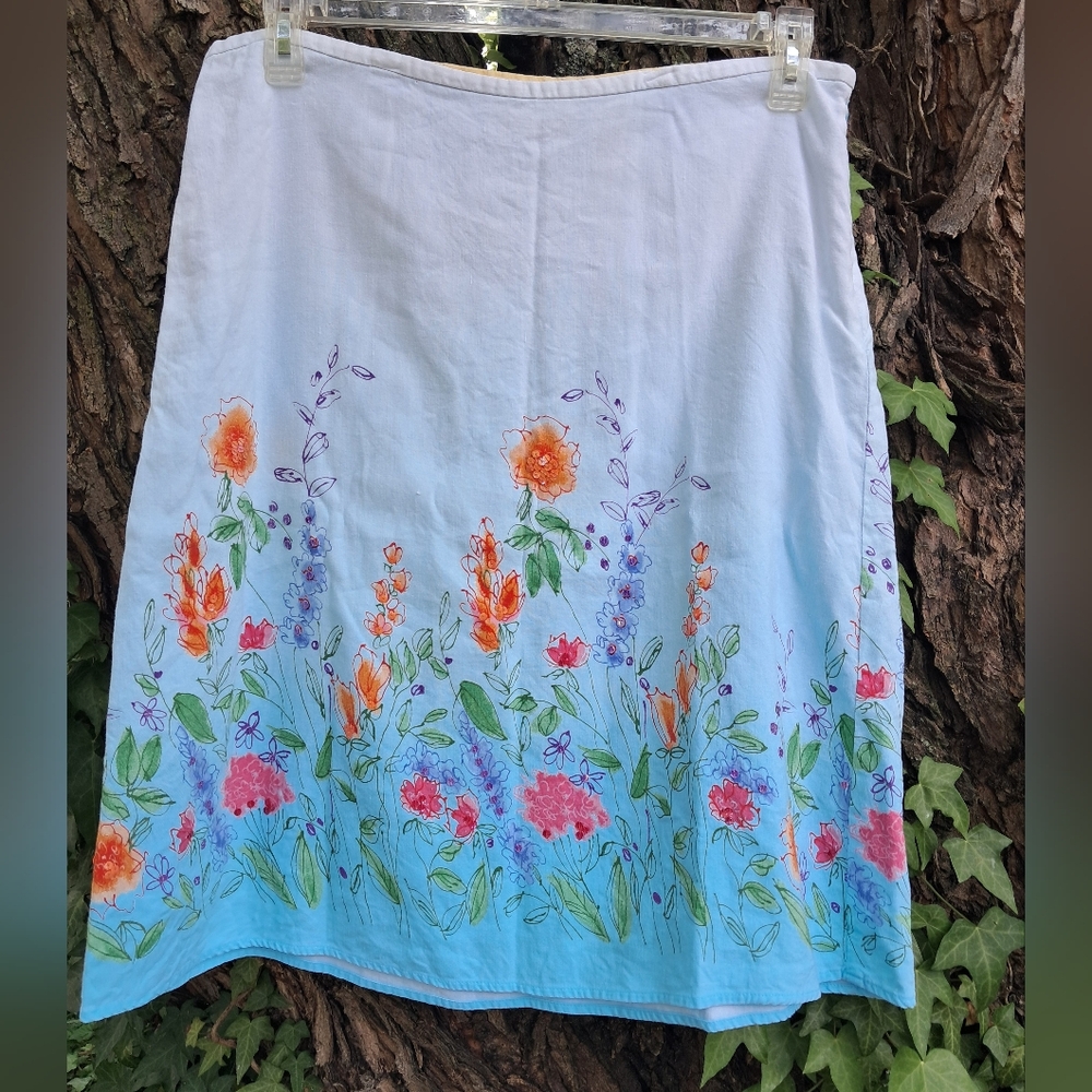 Crazy Horse Liz Claiborne Floral Print Skirt Size 16 Petite Linen Blend